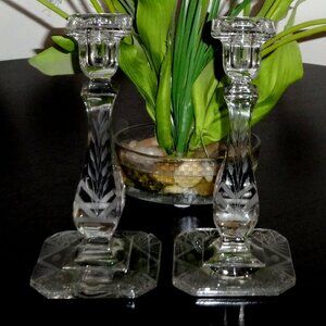 Pair Of Cut Glass Candlesticks. Early 20th Century. Heavy